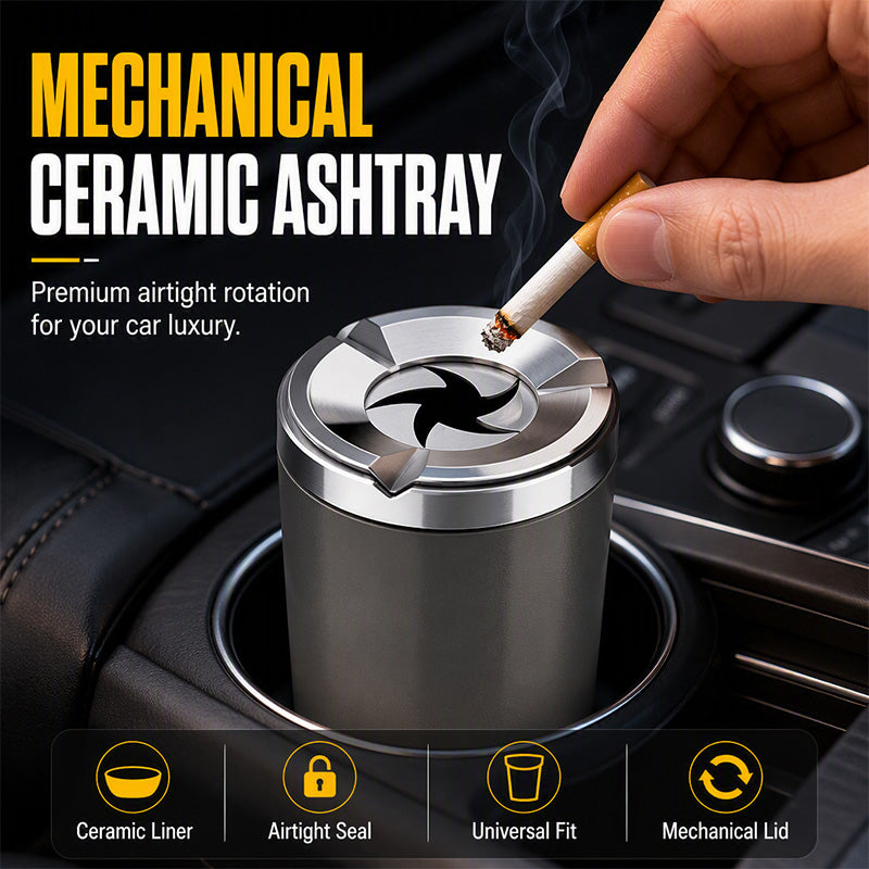 🔥LAST DAY SALE ONLY!!  Rotating ceramic ashtray for the car – odor-proof, fireproof & fits 99% of all cup holders 🚬✨