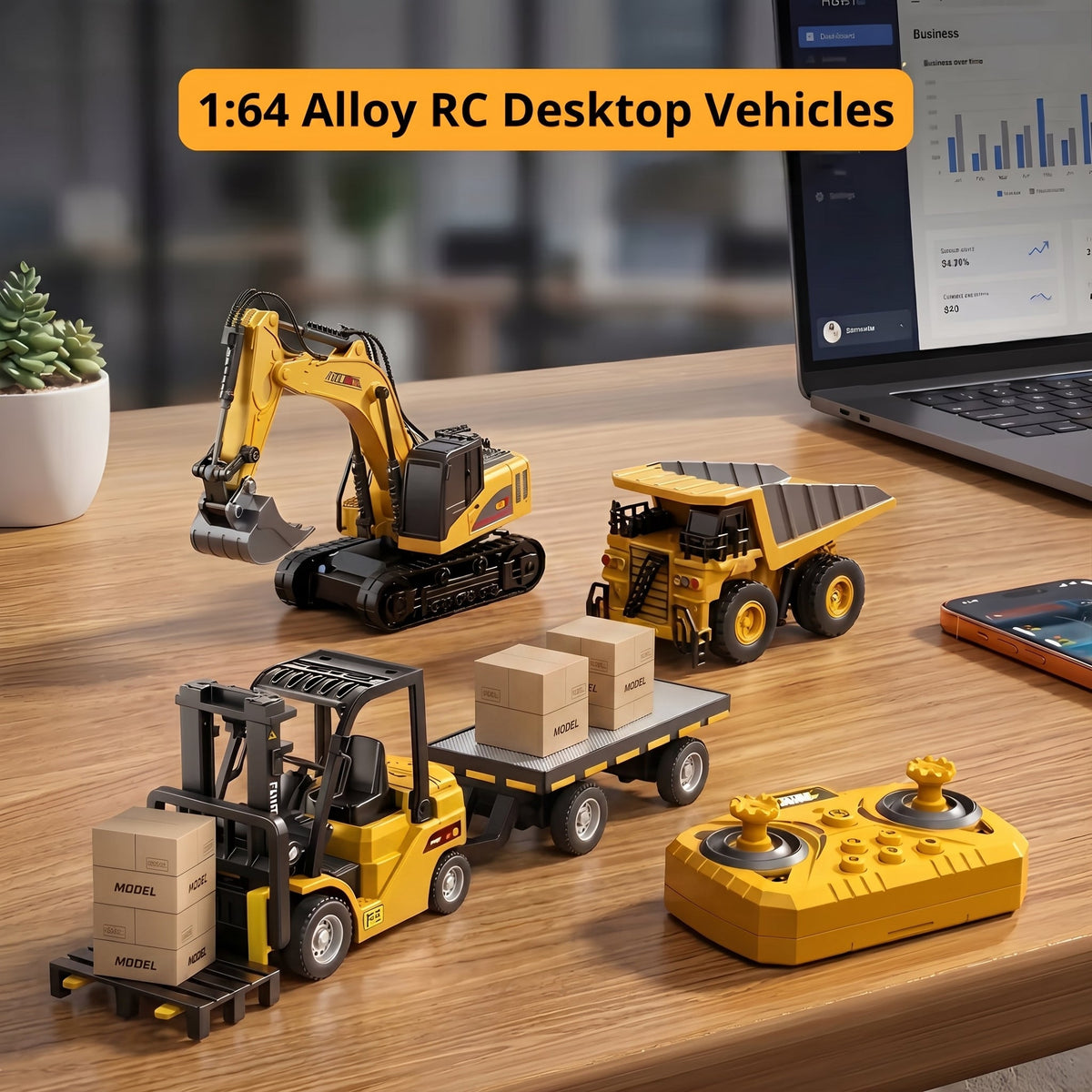 🏆2026 HOT SALE⚡ 5K+ SOLD! 🏆Desktop Mini Dieel Remote Control Forklift Crane Model Toy