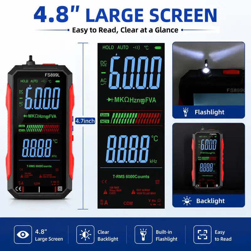 True RMS 6000-Count Smart Digital Multimeter – USB Rechargeable NCV Voltage Tester