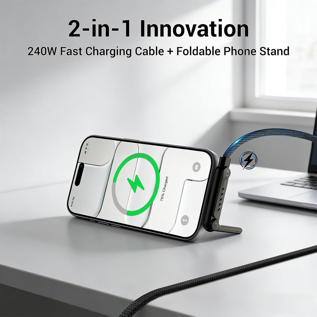 🌸BUY 1 GET 1 FREE Today!!💗 2-in-1 Charging Cable – Built-In Foldable Stand For Hands-Free Charging