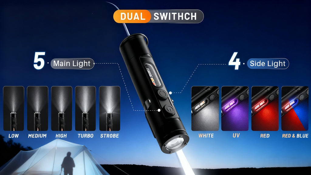 🔧K2 Mini Keychain EDC Flashlight | 500LM USB‑C Torch with Emergency Fire Starter & Window Breaker