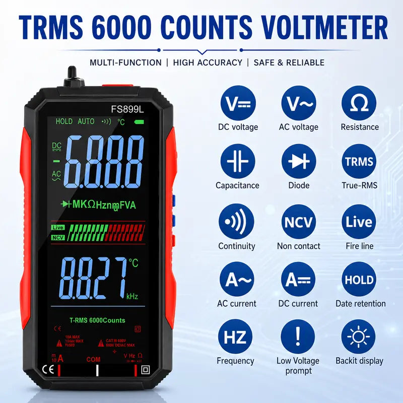 True RMS 6000-Count Smart Digital Multimeter – USB Rechargeable NCV Voltage Tester