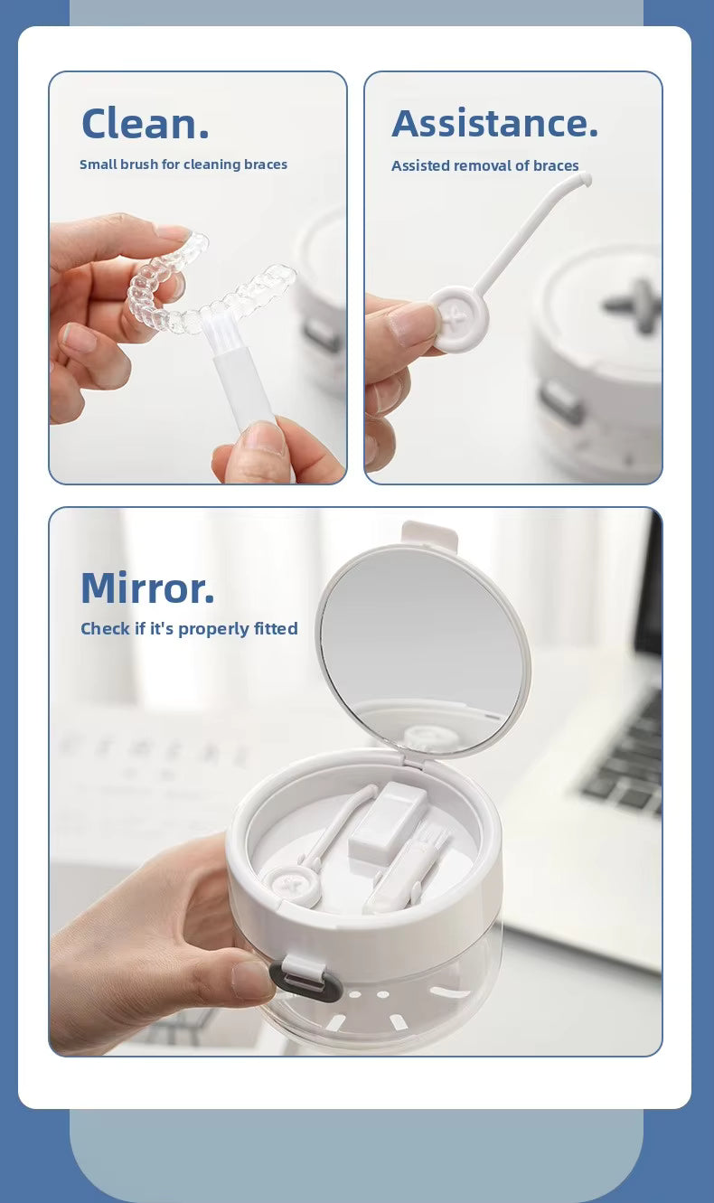 🔥LAST DAY SALE ONLY!!  3-in-1 Liftable Invisible Aligner Storage Case, with Mirror & Drain Tray, Universal for Retainers & Dentures