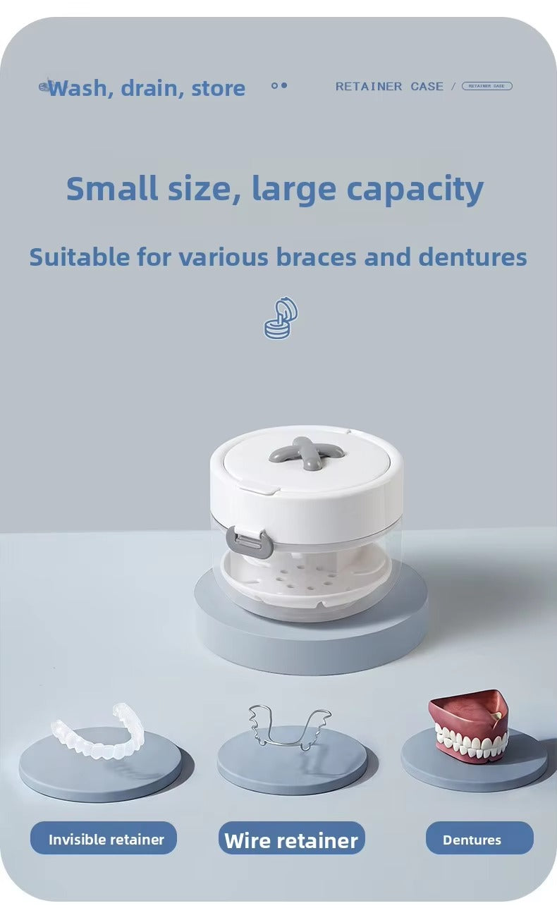 🔥LAST DAY SALE ONLY!!  3-in-1 Liftable Invisible Aligner Storage Case, with Mirror & Drain Tray, Universal for Retainers & Dentures