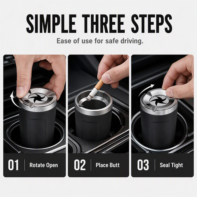🔥LAST DAY SALE ONLY!!  Rotating ceramic ashtray for the car – odor-proof, fireproof & fits 99% of all cup holders 🚬✨