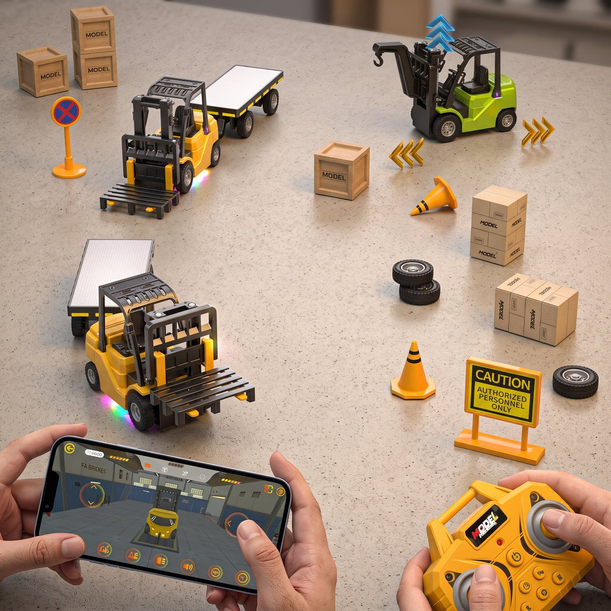 🏆2026 HOT SALE⚡ 5K+ SOLD! 🏆Desktop Mini Dieel Remote Control Forklift Crane Model Toy