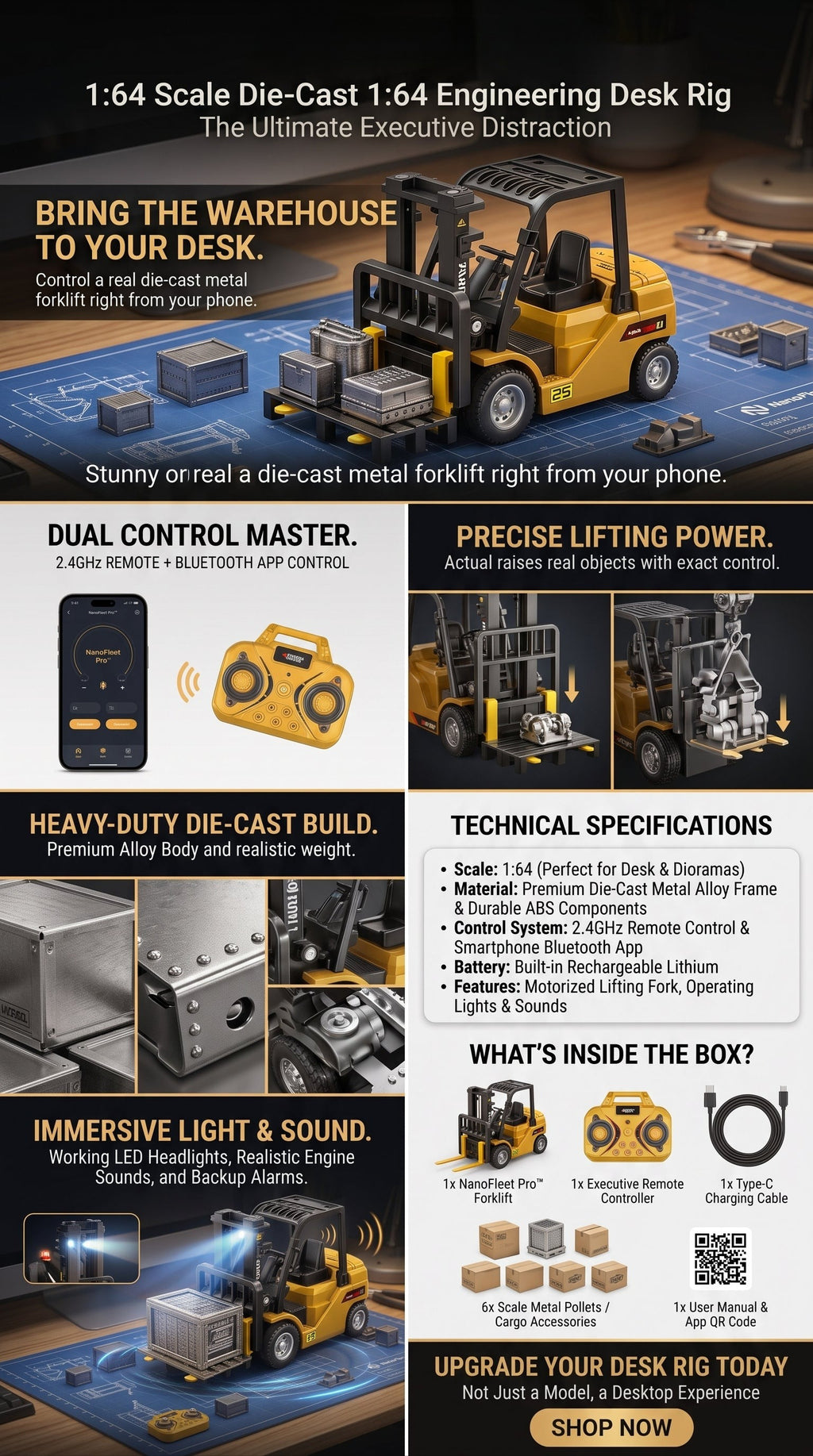 🏆2026 HOT SALE⚡ 5K+ SOLD! 🏆Desktop Mini Dieel Remote Control Forklift Crane Model Toy