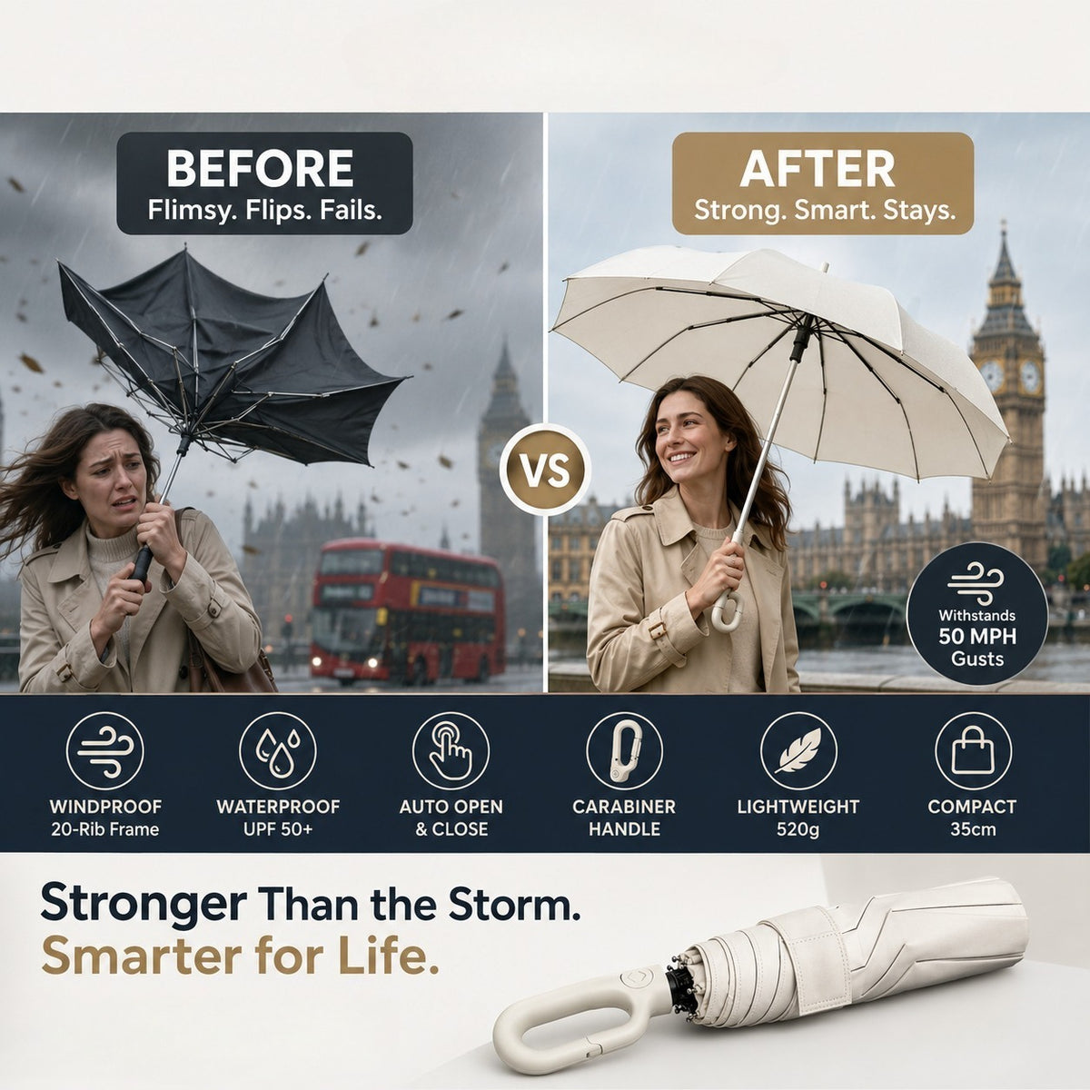 ⏳LIMITED-TIME 50% OFF! ⏰☔Automatic Folding Umbrella – Windproof, Waterproof & Compact